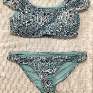 Cicada Elegant Aqua Patterned Bikini Set  size 12